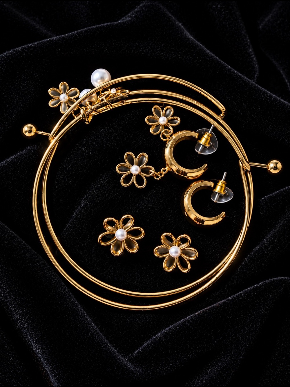 Gold Flowers Bracelets and Earrings